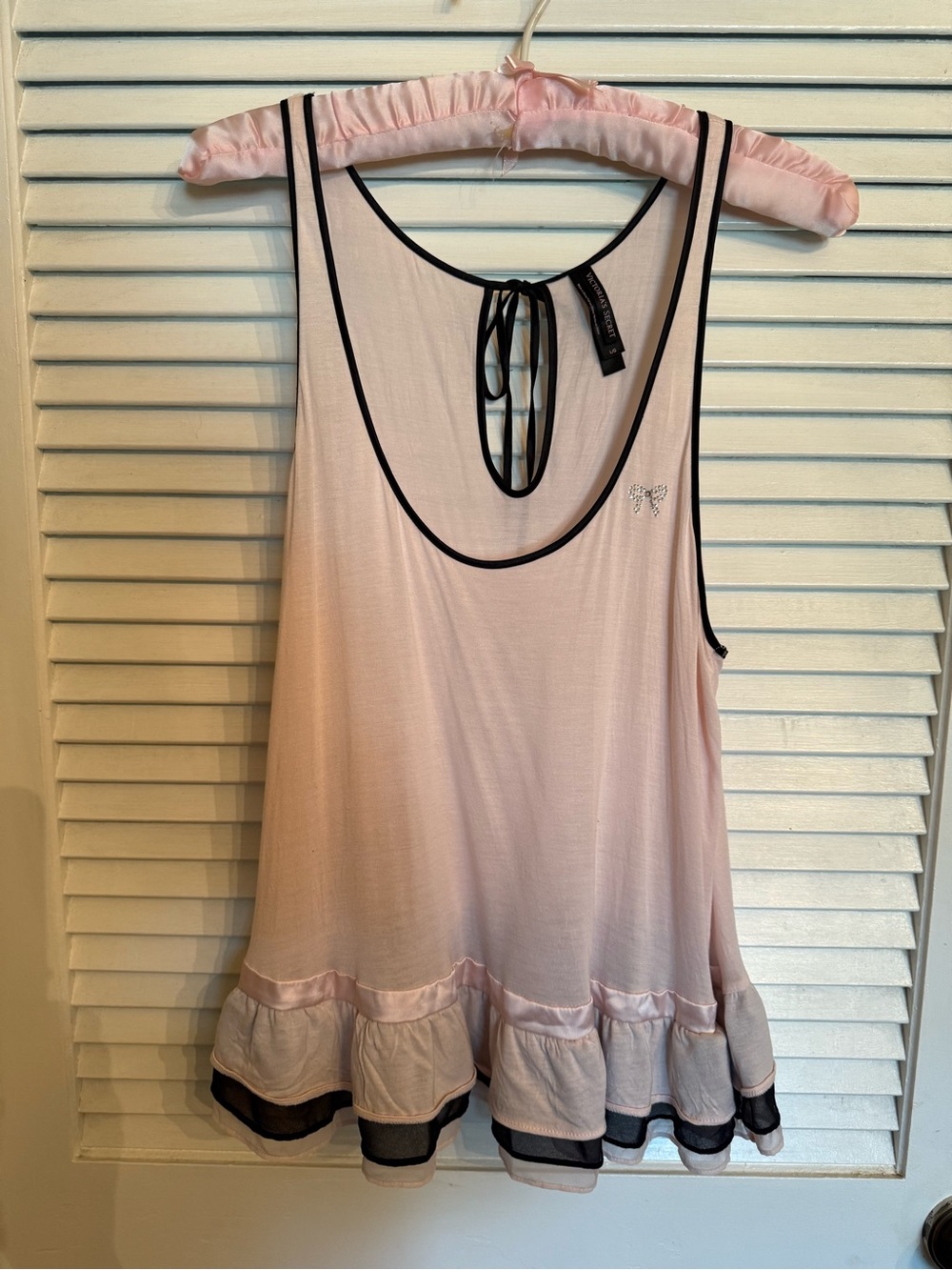 Victoria's Secret Light Pink Tank with Black Trim and Ruffle Hem